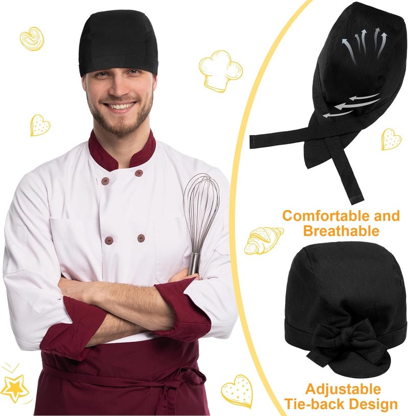 Chuarry Chef Hat Tie Back for Men Adjustable Chef Cap Bandana Skull Cap Black Breathable Cooking Hat for Men Women - Image 4